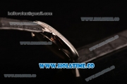Cartier Rotonde De Swiss Quartz Steel Case with Black Guilloche Dial Diamonds Bezel and Black Leather Strap