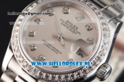 Rolex Datejust Swiss ETA 2671 Automatic Steel Case with Silver Dial Diamonds Markers Diamonds Bezel and Steel Bracelet (BP)