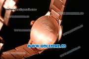 Cartier Rotonde De Miyota Quartz Rose Gold Case/Bracelet with Diamonds Bezel Black Dial and White Roman Numeral Markers