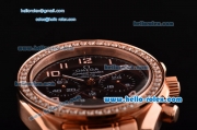 Omega Speedmaster Chrono Swiss Quartz Rose Gold Case Diamond Bezel with Rose Gold Strap and Brown Dial Numeral Markers