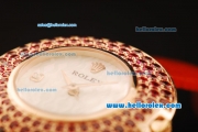 Rolex Datejust Swiss Quartz Movement Rose Gold Case with Red Diamond Bezel and Red Leather Strap - Lady Size