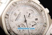 Audemars Piguet Royal Oak Swiss Valjoux 7750 Chronograph Movement White Dial with Diamond Bezel and White Rubber Strap