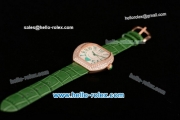 Franck Muller Heart Swiss Quartz Rose Gold Case with Green Leather Strap Diamond Bezel and White Dial - ETA Coating