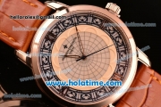 Vacheron Constantin Metiers D Art Miyota OS2035 Quartz Rose Gold Case with Beige Dial and Brown Leather Strap