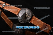 Panerai Luminor 1950 3 Days GMT Automatic Ceramica PAM441 Clone P.9000 Automatic Ceramic Case with Brown Leather Strap Black Dial and Arabic Numeral Markers (ZF)