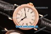 Patek Philippe Calatrava Miyota Quartz Rose Gold Case with White Dial and Roman Numeral Markers - Diamonds Bezel