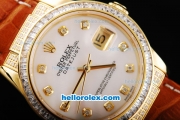 Rolex Datejust Swiss ETA 2836 Automatic Movement Diamond Bezel with White Dial-Leather Strap