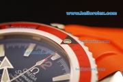 Omega Seamaster Chronograph Swiss Valjoux 7750 Automatic Movement Steel Case with Red Bezel and Orange Rubber Strap