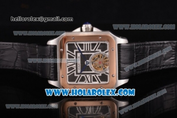 Cartier Santos Tourbillon Asia Automatic Steel Case with Black Dial and Rose Gold Bezel - Roman Numeral Markers