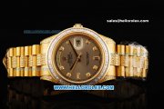 Rolex Day Date II Oyster Perpetual Automatic Movement Full Gold with Diamond Bezel - Diamond Markers and Grey Dial