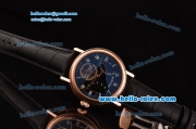Breguet Classique Tourbillon Asia ST28 Automatic Rose Gold Case with Black Leather Strap and Black Dial