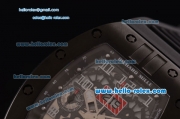 Richard Mille RM011 Swiss Valjoux 7750-SHG Automatic Black PVD Case Numeral Markers with Black Rubber Strap and Skeleton Dial