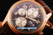 IWC Pilot's Watch Chronograph Swiss Valjoux 7750 Automatic Movement Rose Gold Case with Brown Dial and Brown Leather Strap