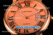 Cartier Rotonde De Miyota Quartz Rose Gold Case with Roman Numeral Markers Rose Gold Dial and Black Leather Strap