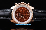 Breitling Bentley Automatic Rose Gold Bezel with Brown Dial and Black Leather Strap