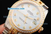 Rolex Datejust Automatic Movement with Blue Dial and Diamond Bezel and Two Tone Strap