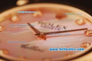 Rolex Cellini Swiss Quartz Rose Gold Case with Pink MOP Dial and Brown Leather Strap-Diamond Markers