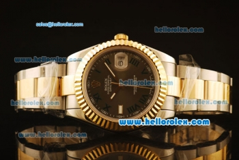 Rolex Datejust II Swiss ETA 2836 Automatic Full Steel with Yellow Gold Bezel and Grey MOP Dial- Two Tone Strap