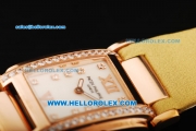 Patek Philippe Ref.4910 Swiss ETA Quartz Movement Rose Gold Case with White Dial and Diamond Bezel/Markers-Lady Model