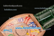 Franck Muller Cintree Curvex Swiss Quartz Rose Gold/Diamonds Case with Diamonds Dial and Colorful Arabic Numeral Markers