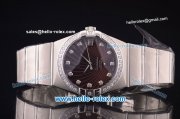 Omega Constellation Co-Axial Swiss ETA 2824 Automatic Full Steel with Diamond Bezel and Brown Stripy Dial-Diamond Markers