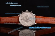 IWC Portuguese Chrono Japanese Miyota OS10 Quartz Stainless Steel Case with Brown Leather Strap and White Dial Stick Markers