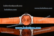 Cartier Ballon Bleu Swiss Quartz Steel Case with Orange Leather Strap White Markers and Orange Dial