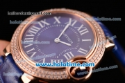 Cartier Ballon Bleu Swiss Quartz Rose Gold Case with Blue Leather Strap Diamond Bezel and Blue Dial