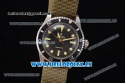 Rolex Submariner Vintage Asia 2813 Automatic Steel Case with Black Dial Army Green Nylon Strap and Dot Markers