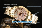 Rolex Daytona Chrono Swiss Valjoux 7750 Automatic Full Yellow Gold with Pink MOP Dial and Roman Numeral Markers