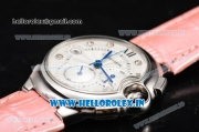 Cartier Ballon Bleu De Medium Chrono Miyota OS20 Quartz Steel Case with Pink Leather Strap Diamonds Markers and White Dial