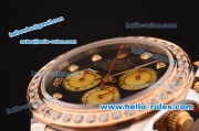 Rolex Daytona Swiss Valjoux 7750-SHG Automatic Two Tone Case/Strap with Diamond Bezel - Black Dial and Diamond Markers