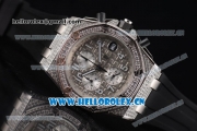 Audemars Piguet Royal Oak Offshore Seiko VK67 Quartz Steel/Diamonds Case with Grey Dial and Arabic Numeral Markers Black Rubber Strap