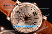 Cartier Rotonde de Cartier Astrotourbillon Asia 2813 Automatic Rose Gold Case with Rose Gold Dial Roman Numeral Markers and Brown Leather Strap