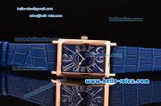 Franck Muller Long Island Swiss Quartz Rose Gold Case Rose Gold Bezel with Blue Leather Strap and Blue Dial