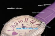 Franck Muller Heart Swiss Quartz Steel Case with Purple Leather Strap Diamond Bezel and White Dial - ETA Coating