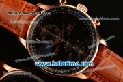 IWC Portuguese Chrono Miyota OS20 Quartz Rose Gold Case with Brown Leather Strap and Black Dial