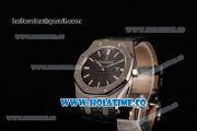 Audemars Piguet Royal Oak Lady Swiss Quartz Steel Case with Black Leather Strap Black Dial and Stick Markers