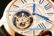 Cartier Ballon Bleu de Cartier Swiss Tourbillon Manual Winding Movement Gold Case with White Dial and Black Leather Strap