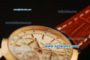 Breitling Transocean Quartz Steel Case with Rose Gold Bezel and White Dial-Brown Leather Strap