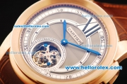 Cartier Calibre Swiss Tourbillon Manual Winding Movement Rose Gold Case with Brown Leather Strap