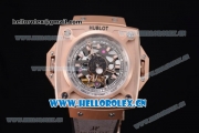 Hublot Masterpiece MP 08 Antikythera Sunmoon Asia 2813 Automatic Rose Gold Case Skeleton Dial Grey Leather Strap and Stick Markers