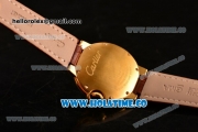 Cartier Ballon Bleu De Medium Asia 4813 Automatic Yellow Gold Case with Silver Dial and Brown Leather Strap - Roman Numeral Markers (GF)