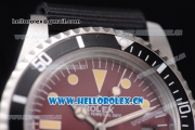 Rolex Submariner Vintage Asia 2813 Automatic Steel Case Red Dial Dot Markers and Black Nylon Strap