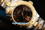 Rolex Datejust Oyster Perpetual Automatic Movement Black Dial with Diamond Gold Bezel and Two Tone Strap-Lady Model