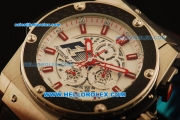 Hublot King Power F1 Chronograph Quartz Steel Case with White Dial and Red Markers-Black Rubber Strap