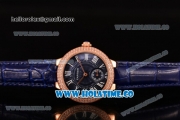 Cartier Ballon Bleu De Small Swiss Quartz Rose Gold Case with Diamonds Bezel Blue Dial and Blue Leather Strap - White Markers