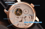 Patek Philippe Complications ST22 Automatic Rose Gold Case with Gold Markers Black Leather Strap and White Dial