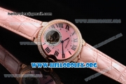 Cartier Ballon Bleu De Tourbillon Swiss Tourbillon Manual Winding Rose Gold Case with Pink Dial Pink Leather Strap and Roman Numeral Markers