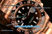 Rolex GMT-Master II Oyster Perpetual Swiss ETA 2836 Automatic Movement Full Rose Gold with Black Bezel and Black Dial